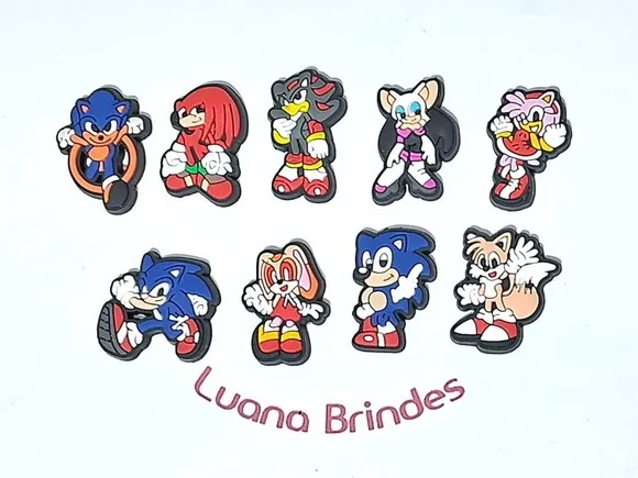 Aplique Turma do Sonic Emborrachado Pacote com 9 Unidades
