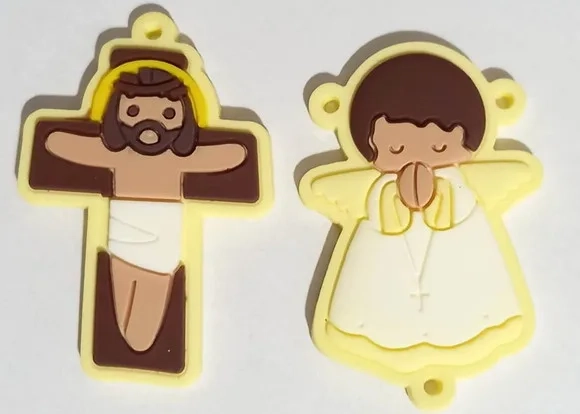 Kit Entremeio Anjo e Crucifixo Amarelo Claro P/terço - 2 Kit