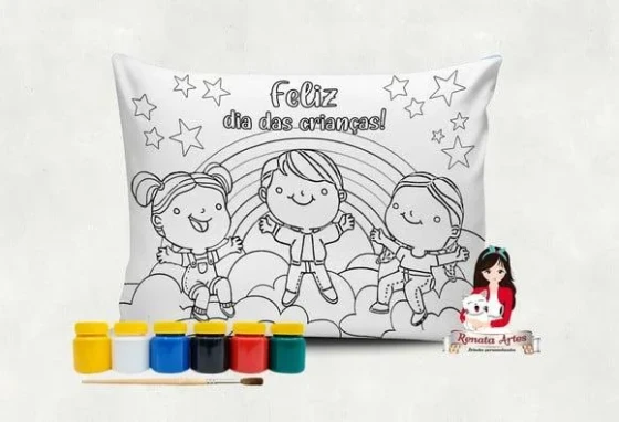 Almofada com Tinta para Colorir Dia das Crianças 2024