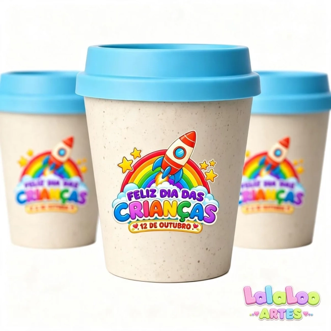 Mini Copo Dia das Crianças Eco Madeira 250ml com Tampa Bucks