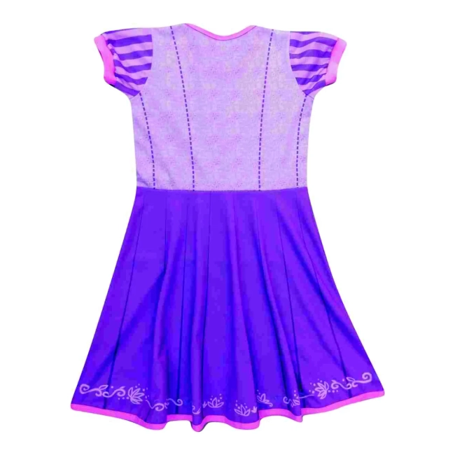 Vestido Infantil Fantasia Princesa da Torre Lilás e Roxo com Corselet Laceado