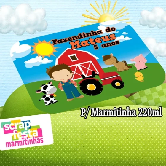 Tampa Personalizada para Marmitinha 220ml Festa Fazendinha