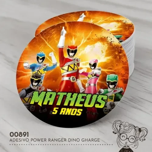 Adesivo Redondo Power Rangers Dino Charge - 00891