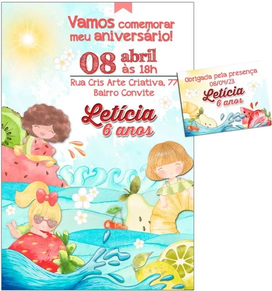 Convite Digital C/tag Pool Party Festa Frutas 2
