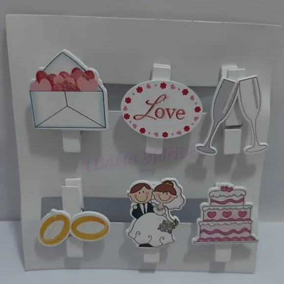 Mini pregador de madeira decorativo p/casamento - 1 cartela