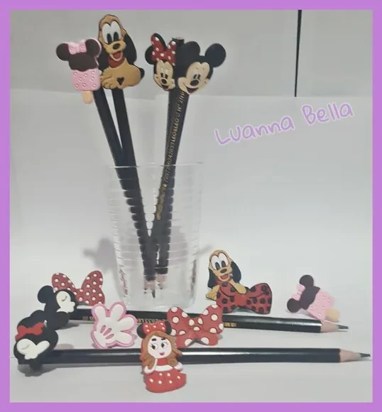 Ponteira p/Lápis Minnie e Mickey Borracha -pct c/10 unid