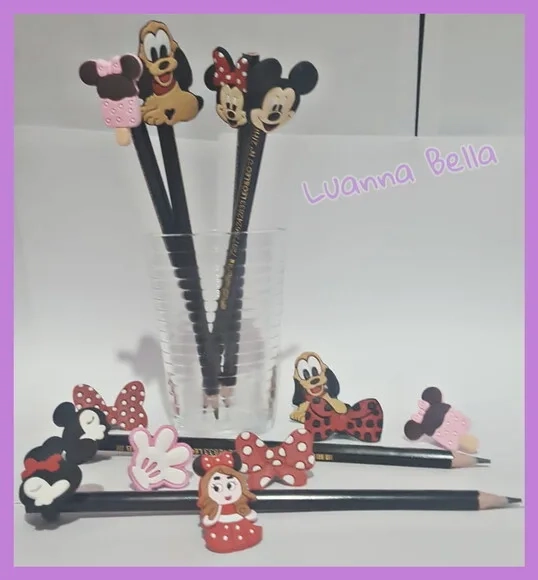 Ponteira p/Lápis Minnie e Mickey Borracha -pct c/10 unid