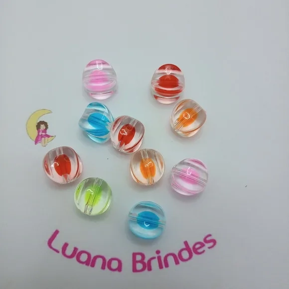 Bolinha Facetada com Miolo Colorida 14mm Pct 10 Unidades