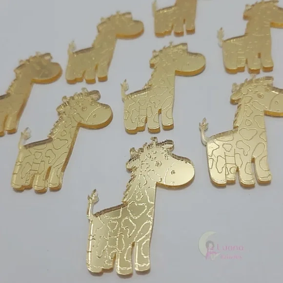 Aplique Girafa Acrílico Espelhado Dourado -pct c/7 unid