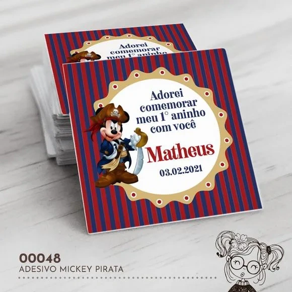 Adesivo Quadrado Mickey Pirata - 00048