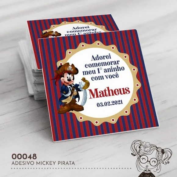 Adesivo Quadrado Mickey Pirata - 00048