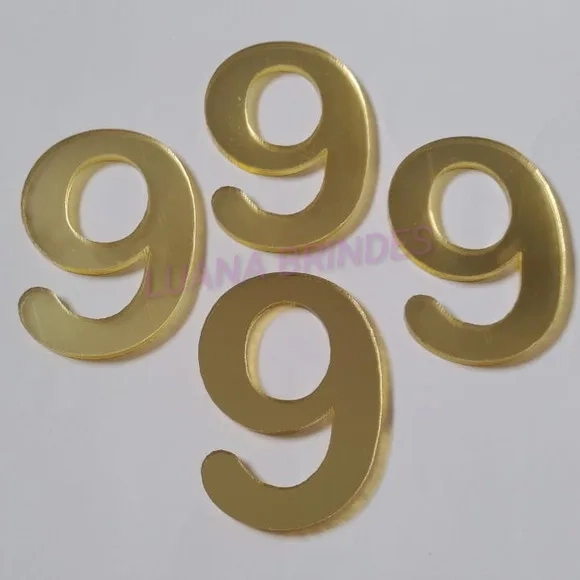 Aplique do Número 9 em Acrílico Espelhado Dourado - 5cm