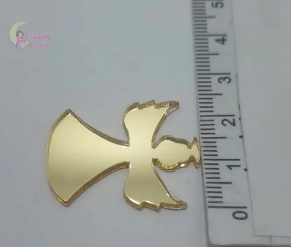 Aplique Anjinho Acrílico Espelhado Dourado - Pct C/7 Unid