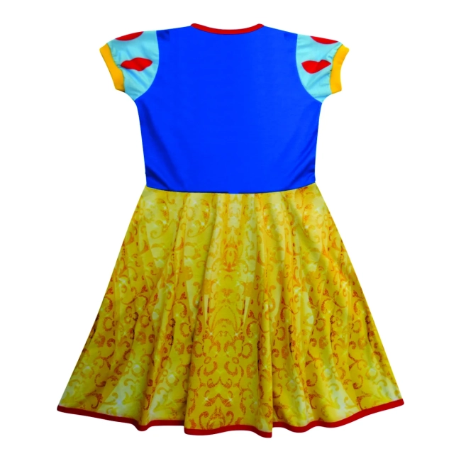 Vestido Infantil Fantasia Princesa Clássica Azul e Amarelo com Laço Vermelho