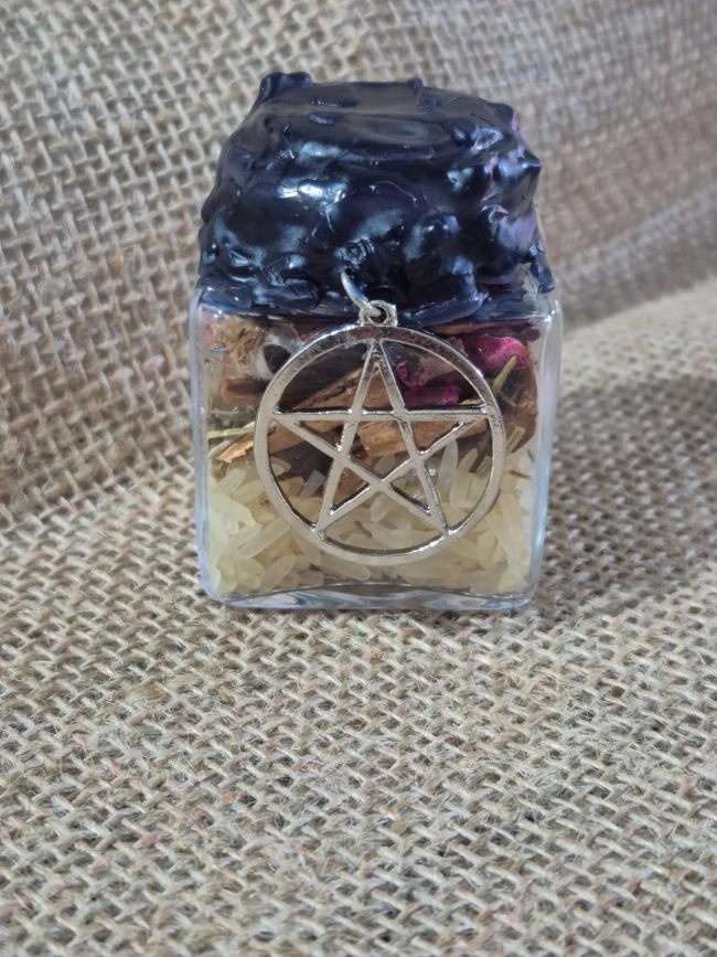 Pote De Bruxa Protecao E Abertura De Caminhos Amuleto Ervas com Sal Grosso Pedra Negra Alecrim 7 Ervas Ritualisticas Anis Estrelado Pentagrama Cera Preta