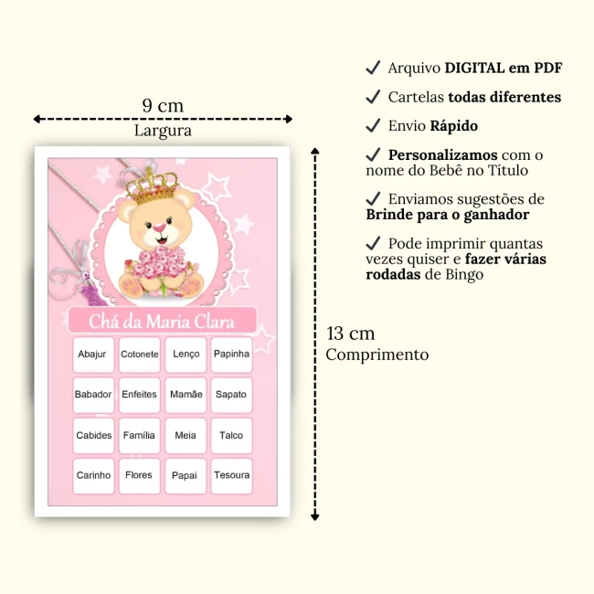 Bingo Chá de Bebê Menina Pdf Para Imprimir