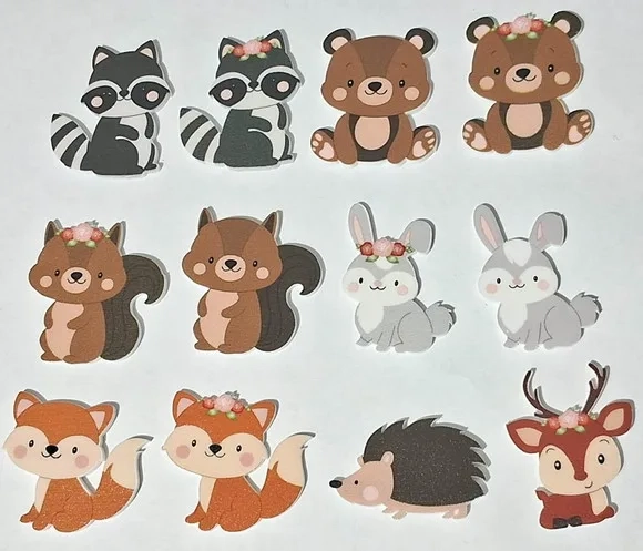Apliques Animais Bosque Encantado Variados U.v- 12 Peças