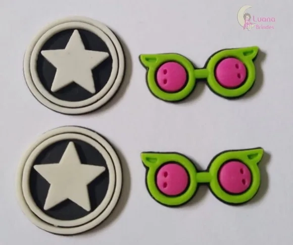 Apliques Mini Óculos e Símbolo de borracha - pct c/8 unid