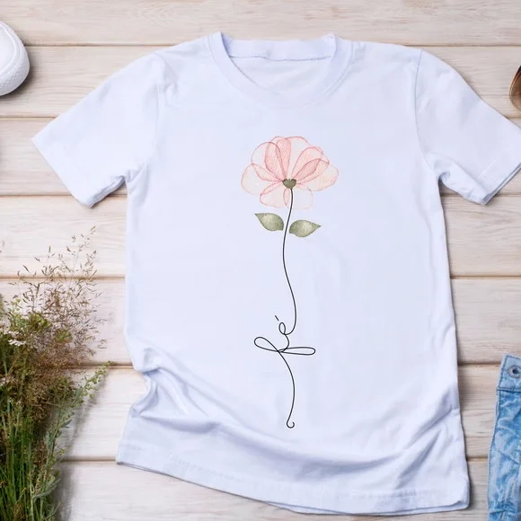 Camiseta Fé em Flor - Desenho Contínuo Minimalista