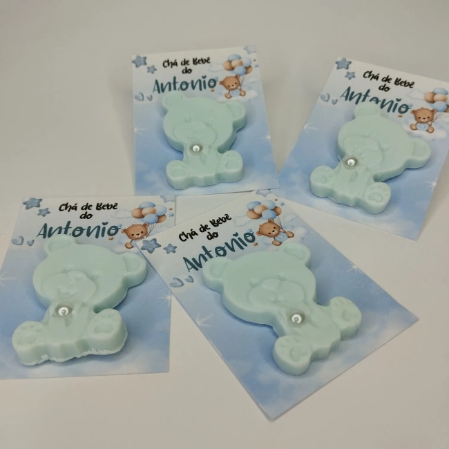 45 uni Lembrancinhas Mini Sabonete Ursinho Azul Perfumado no Cartão Aniversário, Casamento, Chá de Bebê, Batizado e etc.