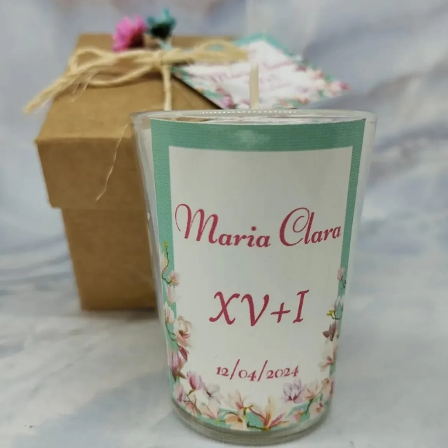 65 Vela Aromática no Copo Lembrancinha Personalizada Aniversário, Batizado,Casamento e etc. Fazemos Qualquer Tema