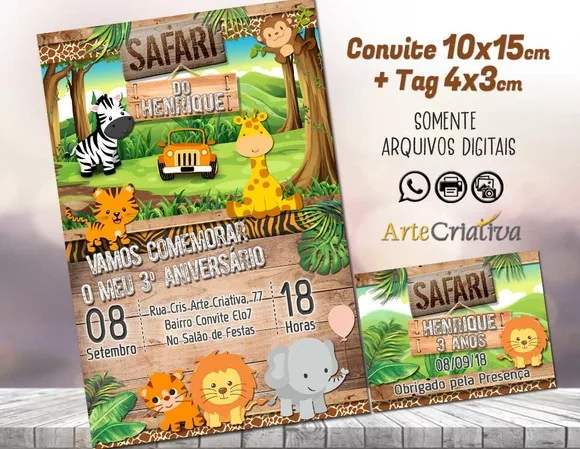 CONVITE DIGITAL C/TAG Safari Menino