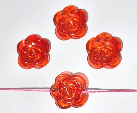 Pingente Rosa Vermelha 3,5cm Acrílica Pacote com 15 Unidades