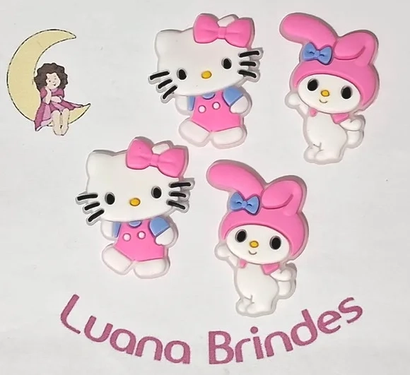 Aplique Hello Kitty e Melody Emborrachado Pcts com 6 Peças