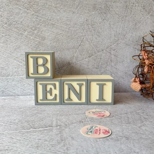 Nome com Moldura Cubos 6x6 Decoração Bebê e Criança