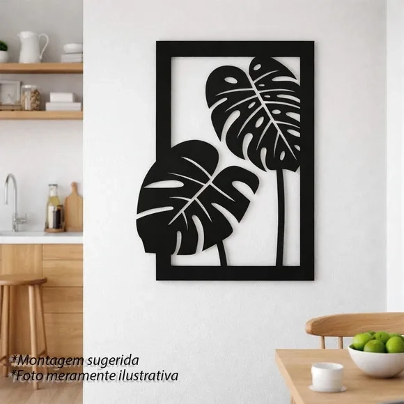Quadro Decorativo Vazado Costela de Adão 3d Preto mdf