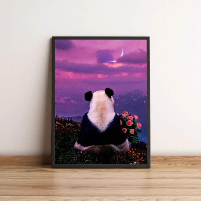 Quadro Panda Apaixonado Com Flores 185