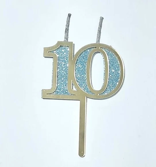 Velas 10 Anos Dourado Acrílico Pavio Magico 1 Peça