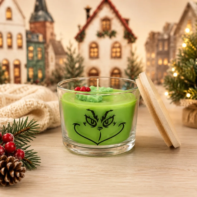 Vela Aromática no Copo Personalizada Natal Grinch, Merry Grinchmas