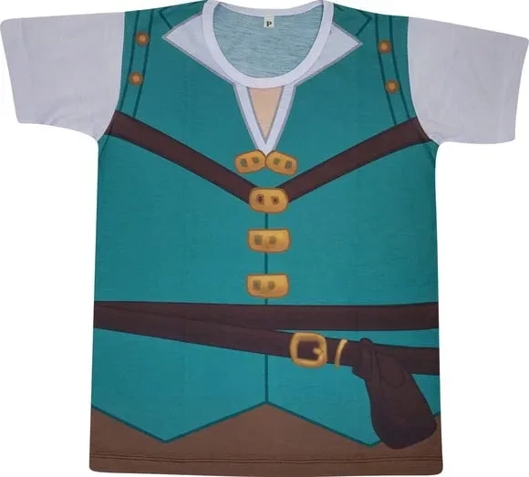 Camiseta Adulto Fantasia Aventureiro do Reino com Colete Azul e Bolsa de Viagem