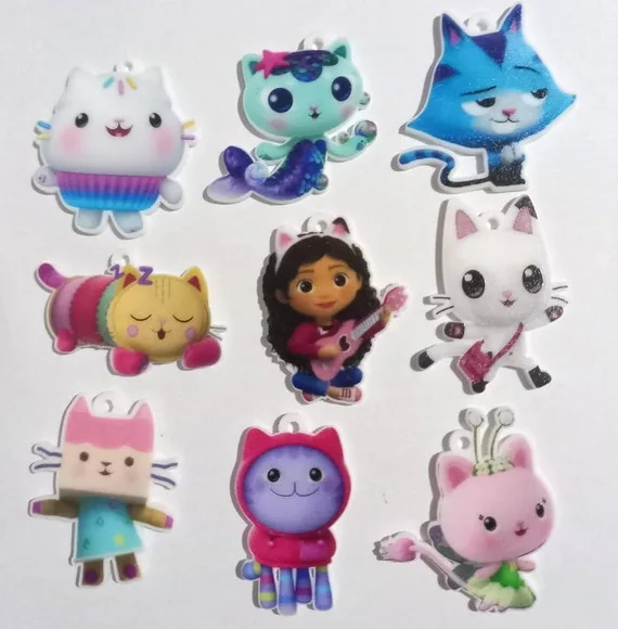 Pingente Gabby Gatos Acrílico U.v Variados- 9 Peças