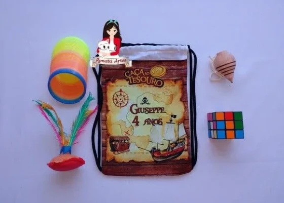 Mochila Brinquedos Retrô Tema Mapa do Tesouro