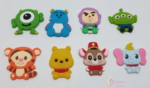Apliques Personagens Disney Variados de Borracha-pct C/8 Uni