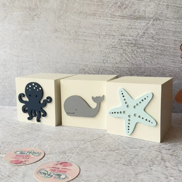 Fundo do Mar Cubos 8x8cm Decoração Bebê