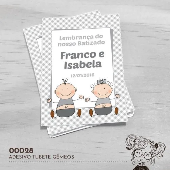 Adesivo Tubete Batizado Gêmeos - 00028