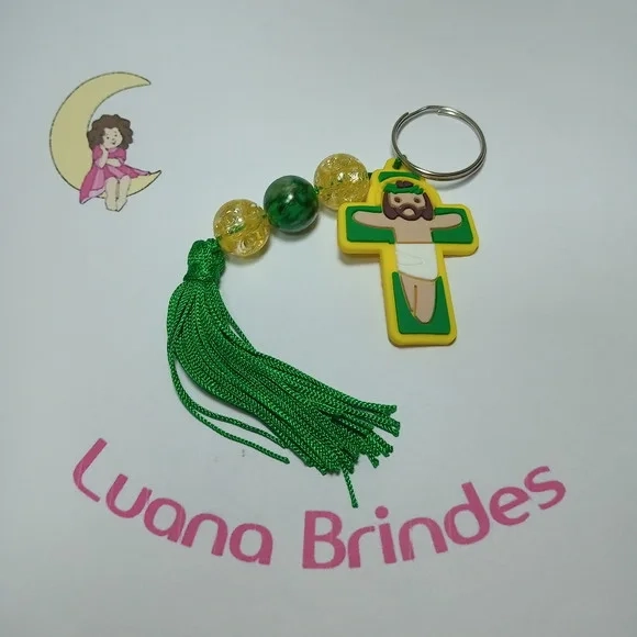 Chaveiro Crucifixo Brasil Emborrachadofranja E Pedras 14cms