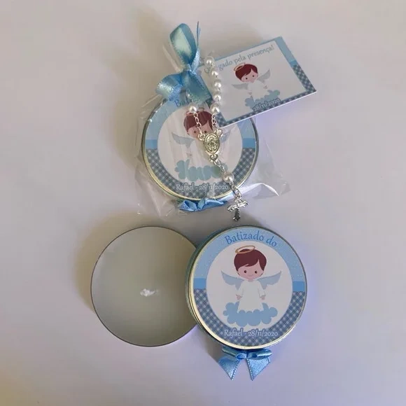 Lembrança Batizado Vela Aromática Anjinho C/terço