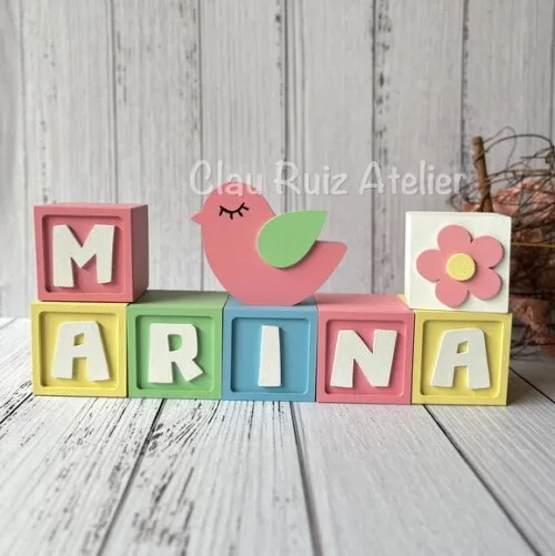 Decoração Bebê - Cubos 6x6cm Candy Ts + Passarinho