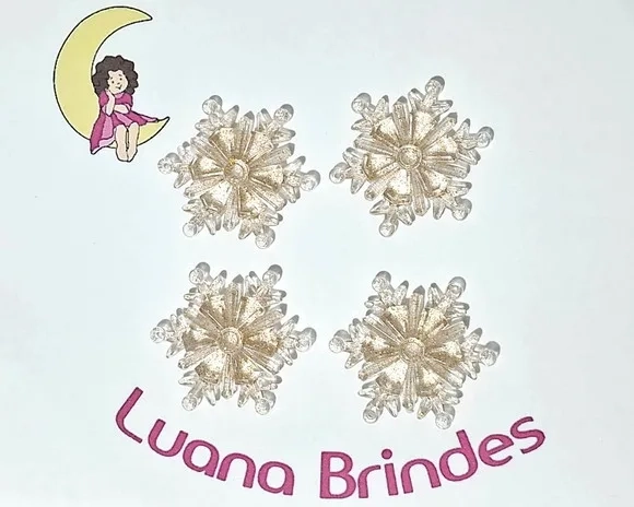 Floco de Neve Glitter Dourado em Acrílico 4 cm Pct C/20 Peça