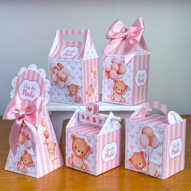 Kit Personalizado Ursinha Rosa 3d Chá de Bebê Arquivo Digital