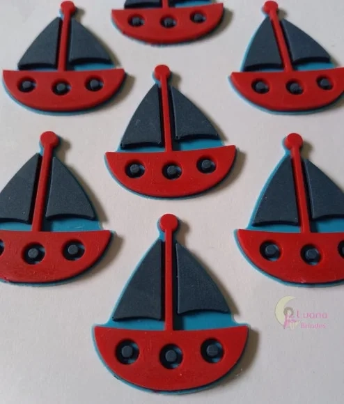 Aplique Barco Veleiro de borracha - 3,2cm - pct c/8 unidades