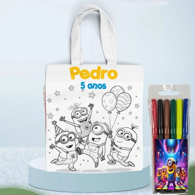 Kit Colorir Sacolinha Surpresa+Canetinha personalizada do Minions