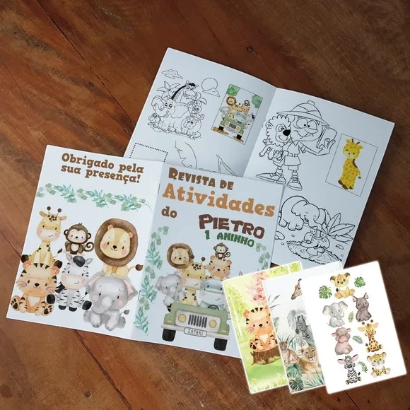 Álbum de Figurinha, Colorir, Giz de Cera Festa Safari