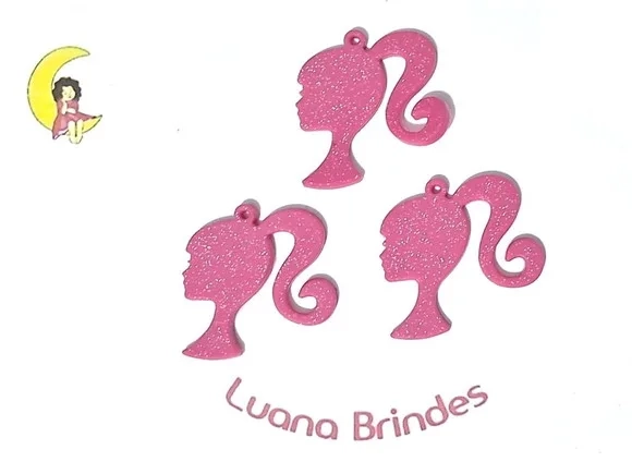 Pingente Boneca com Glitter Emborrachado Pacote C/6 Unidades