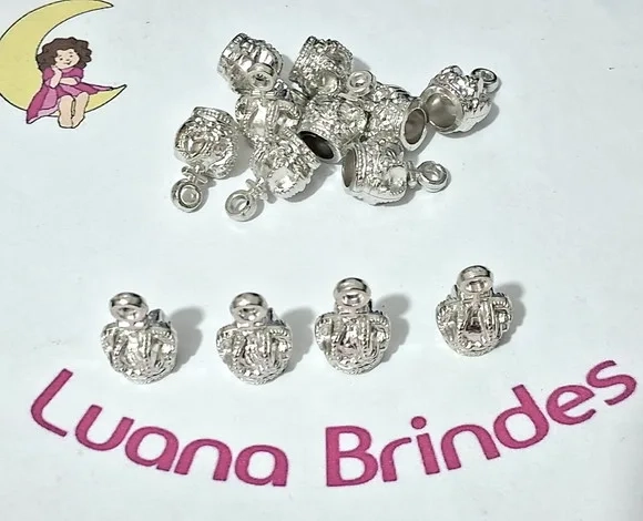 Pingente Coroa Prata Abs 2cm Pacotes C/30 Unidades