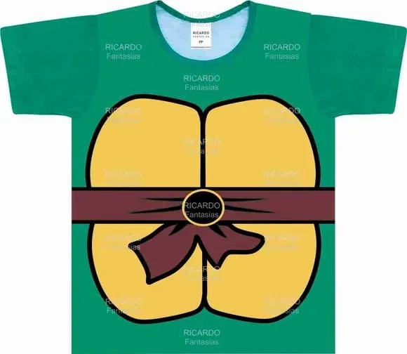 Camiseta Infantil Fantasia Tartaruga Guerreira com Casco e Faixa Marrom